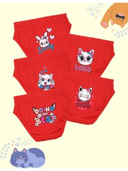 Nusyl - Girls Red Kitty Love Printed Panties (Pack of 5)
