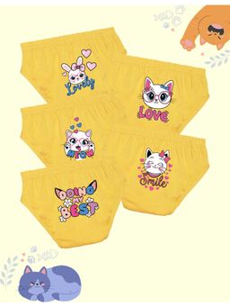 Nusyl - Girls Yellow Kitty Love Printed Panties (Pack of 5)