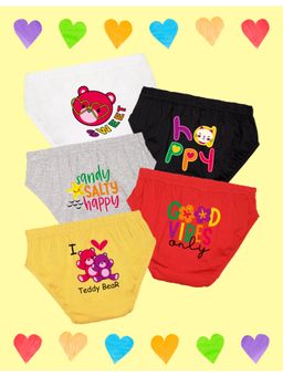 Nusyl - Girls White-Black-Grey-Red and Yellow Printed Panties (Pack of 5)