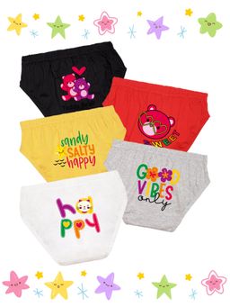 Nusyl - Girls Black-Red-Yellow-Grey and White Printed Panties (Pack of 5)