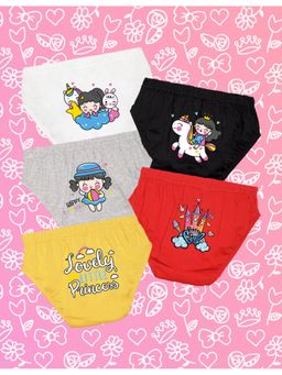 Nusyl - Girls White-Black-Grey-Red and Yellow Printed Panties (Pack of 5)