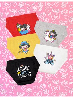 Nusyl - Girls Red-Grey-Yellow-White and Black Printed Panties (Pack of 5)