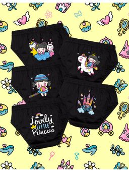 Nusyl - Girls Black Cute Princess Printed Panties (Pack of 5)