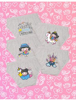 Nusyl - Girls Grey Cute Princess Printed Panties (Pack of 5)