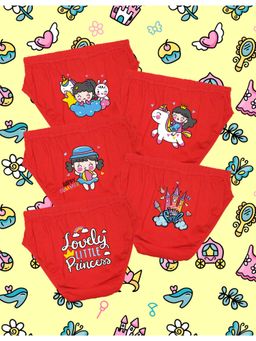 Nusyl - Girls Red Cute Princess Printed Panties (Pack of 5)