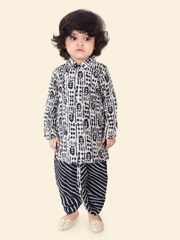 ETHNIKS NEURON - Boys Foil Motif Print with Long Sleeve Kurta and Dhoti (Set of 2)