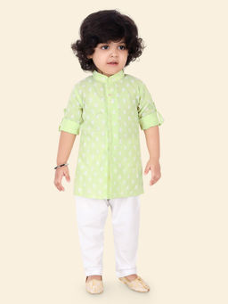 ETHNIKS NEURON - Boys Pure Cotton Indo Green Printed Kurta and Pyjama (Set of 2)