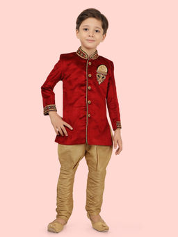 ETHNIKS NEURON - Boys Velvet Long Sleeves Kurta and Pant (Set of 2)