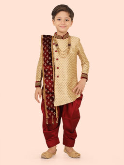 ETHNIKS NEURON - Boys Heavy Jacquard Sherwani with Kurta and Dhoti (Set of 3)