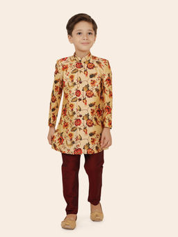ETHNIKS NEURON - Boys Jacquard Sherwani with Long Sleeve Kurta and Pyjama (Set of 2)