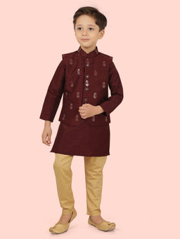 ETHNIKS NEURON - Boys Jacquard Jacket with Long Sleeve Kurta and Pyjama (Set of 3)