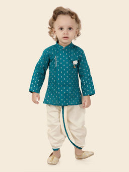 ETHNIKS NEURON - Boys Motifs Long Sleeve Green Kurta with Dhoti Pant (Set of 2)