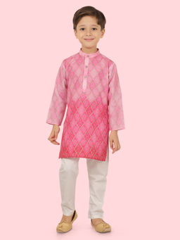 ETHNIKS NEURON - Boys Cotton Printed Long Sleeves Pink Kurta and Pyjama (Set of 2)