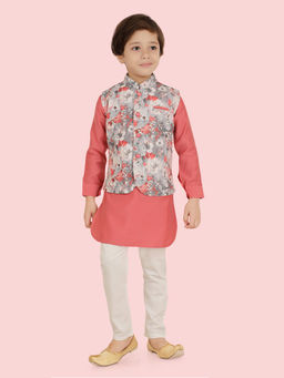 ETHNIKS NEURON - Boys Printed Sequence Jacket with Long Sleeve Kurta and Pant (Set of 3)