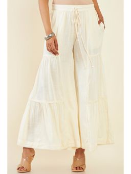 Soch - Women Off White Rayon Solid Plain Gharara