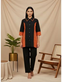 Gahan - Black & Rust Colorblock Contrast Collar & Panel Detailing Co-Ord Set