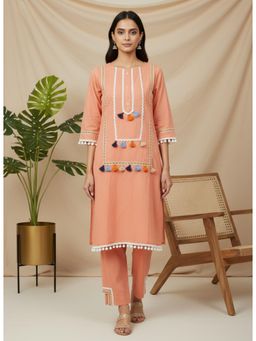 Gahan - Striped Peach Cotton Kurta and Pant