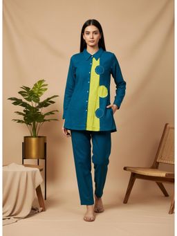 Gahan - Teal & Lime Colorblock Cotton Shirt Co-Ord Set