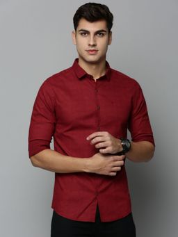 SHOWOFFFF - Mens Spread Collar Maroon Printed Shirt