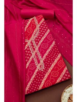 Soch - Women's Fuchsia Modal Silk Bandhani Printed Unstiched Dress Material (Set of 3)