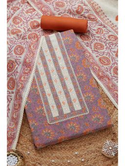 Soch - Women's Lavender Cotton Blend Floral Printed Unstitch Dress Material (Set of 3)