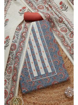 Soch - Women's Grey Cotton Blend Floral Printed Unstitch Dress Material with Thread Work (Set of 3)