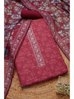 Soch - Women's Fuchsia Chanderi Floral Printed Unstitch Dress Material with Sequins (Set of 3)