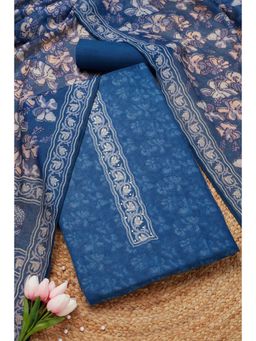 Soch - Women's Blue Chanderi Floral Printed Unstitch Dress Material with Sequins (Set of 3)