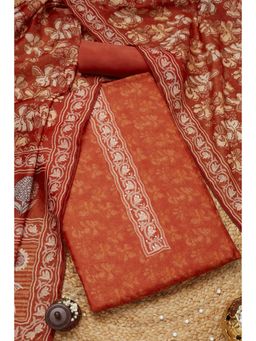Soch - Women's Rust Chanderi Floral Printed Unstitch Dress Material with Sequins (Set of 3)