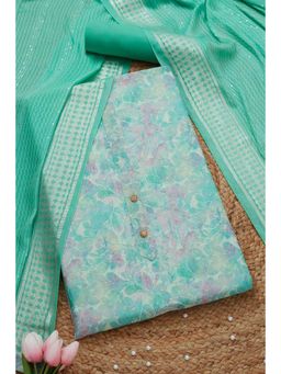 Soch - Women's Turquoise Blue Chanderi Floral Printed Unstitch Dress Material with Sequins (Set of 3)
