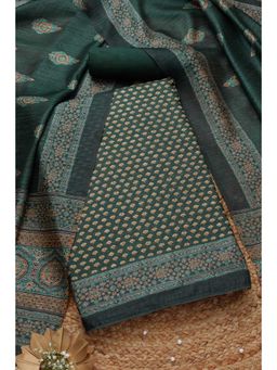 Soch - Women's Olive Chanderi Printed Unstiched Dress Material (Set of 3)