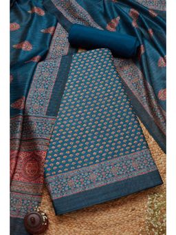Soch - Women's Teal Chanderi Printed Unstiched Dress Material (Set of 3)