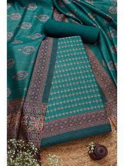 Soch - Women's Teal Chanderi Printed Unstiched Dress Material (Set of 3)