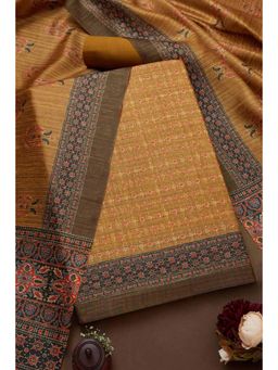Soch - Women's Mustard Chanderi Printed Unstiched Dress Material (Set of 3)
