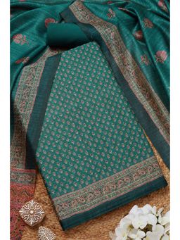 Soch - Women's Teal Chanderi Ethnic Motifs Unstiched Dress Material (Set of 3)