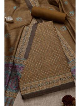 Soch - Women's Olive Chanderi Ethnic Motifs Unstiched Dress Material (Set of 3)