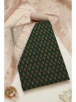 Soch - Women's Green Chanderi Woven Design Unstiched Dress Material (Set of 3)