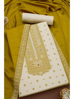 Soch - Women's Cream Tissue Zari Woven Unstiched Dress Material with Stone Work (Set of 3)