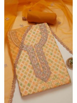 Soch - Women's Yellow Organza Printed Unstiched Dress Material with Sequins (Set of 3)