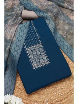 Soch - Women's Navy Blue Rayon Embroidered Unstiched Dress Material (Set of 3)