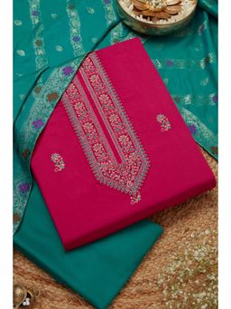 Soch - Women's Fuchsia Cotton Blend Embroidered Unstiched Dress Material with Sequins (Set of 3)