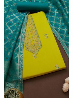 Soch - Women's Light Green Cotton Blend Embroidered Unstiched Dress Material with Sequins (Set of 3)