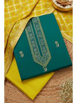 Soch - Women's Green Cotton Blend Embroidered Unstitch Dress Material with Sequins (Set of 3)