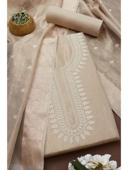 Soch - Women's Beige Tissue Embroidered Unstiched Dress Material with Sequins (Set of 3)