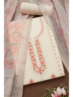 Soch - Women's Cream Chanderi Embroidered Unstiched Dress Material with Sequins (Set of 3)