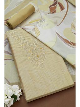 Soch - Women's Beige Tussar Embroidered Unstiched Dress Material with Sequins (Set of 3)