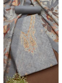 Soch - Women's Grey Tussar Printed Unstiched Dress Material with Sequins (Set of 3)