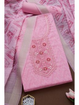 Soch - Women's Pink Chanderi Printed Unstiched Dress Material with Sequins (Set of 3)