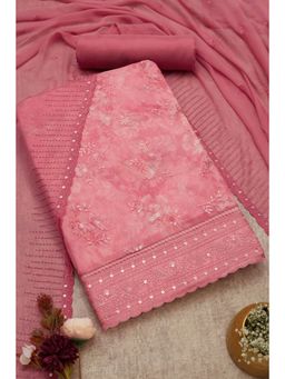 Soch - Women's Blush Pink Organza Printed Unstiched Dress Material with Thread Work (Set of 3)