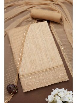 Soch - Women's Beige Organza Embroidered Unstiched Dress Material with Sequins (Set of 3)
